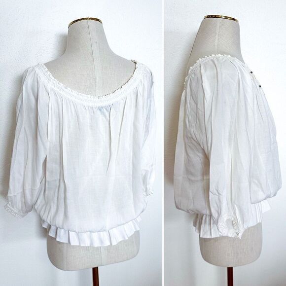 Guess White peasant blouse with Beading XS - Picture 2 of 3